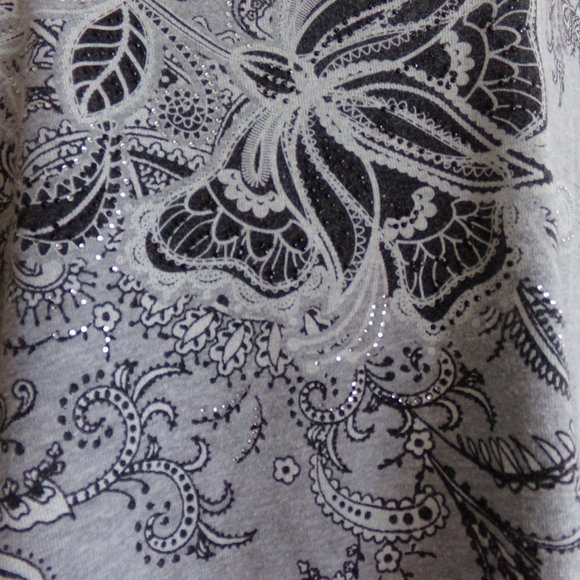 Christopher & Banks gray embellished 3/4 sleeve knit top L EUC crystal trim - Picture 2 of 5